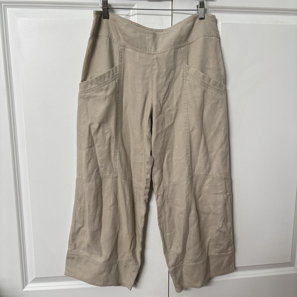 Jackpot Daily Organic Linen Pants Womens Cropped Tan Vacation Resortwear